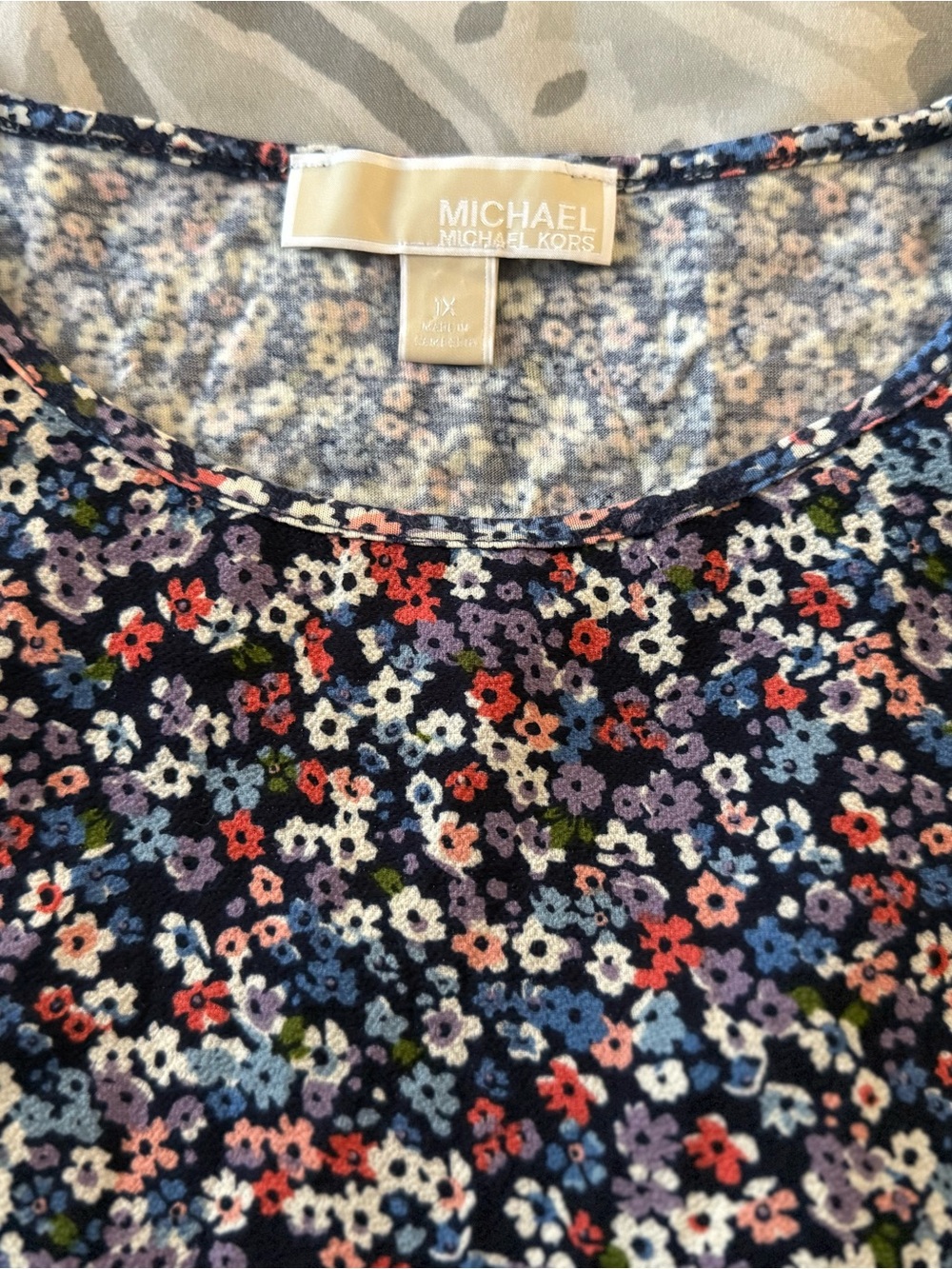 Michael Kors Navy Floral Short Sleeve Scoop Neck Tee